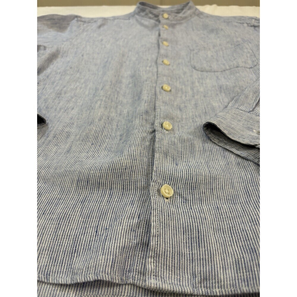 M&S Collection Men’s Linen Striped Chambray Mock Collar Shirt Size S - Picture 4 of 6